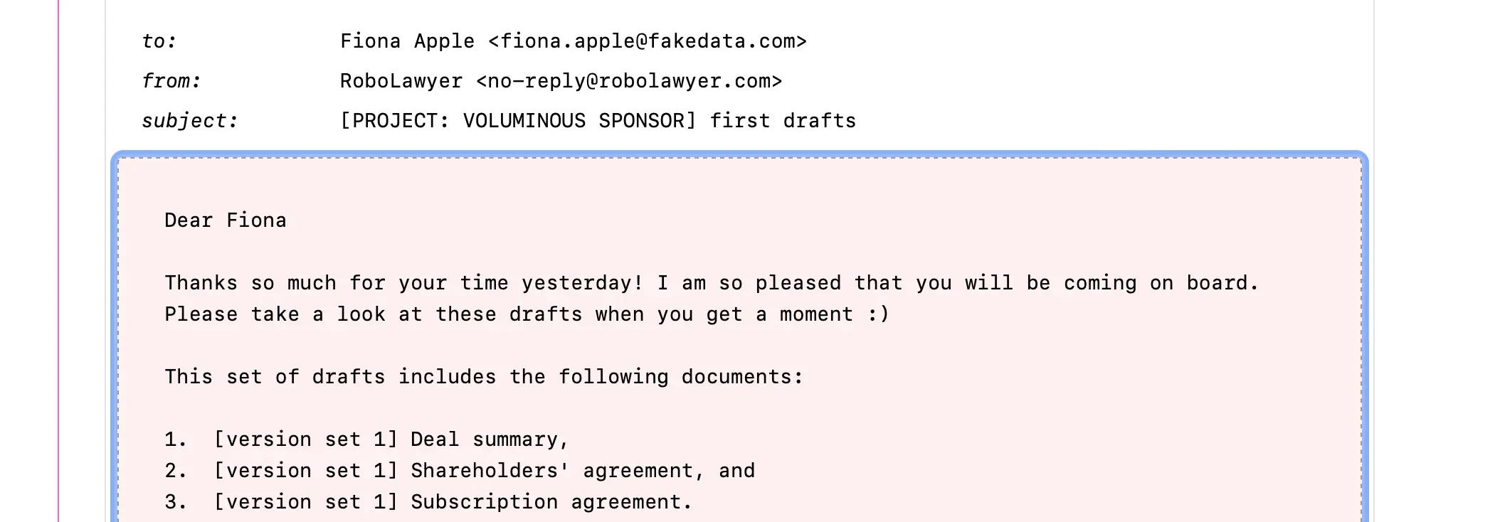 A screenshot showing how an email can be customised by the user