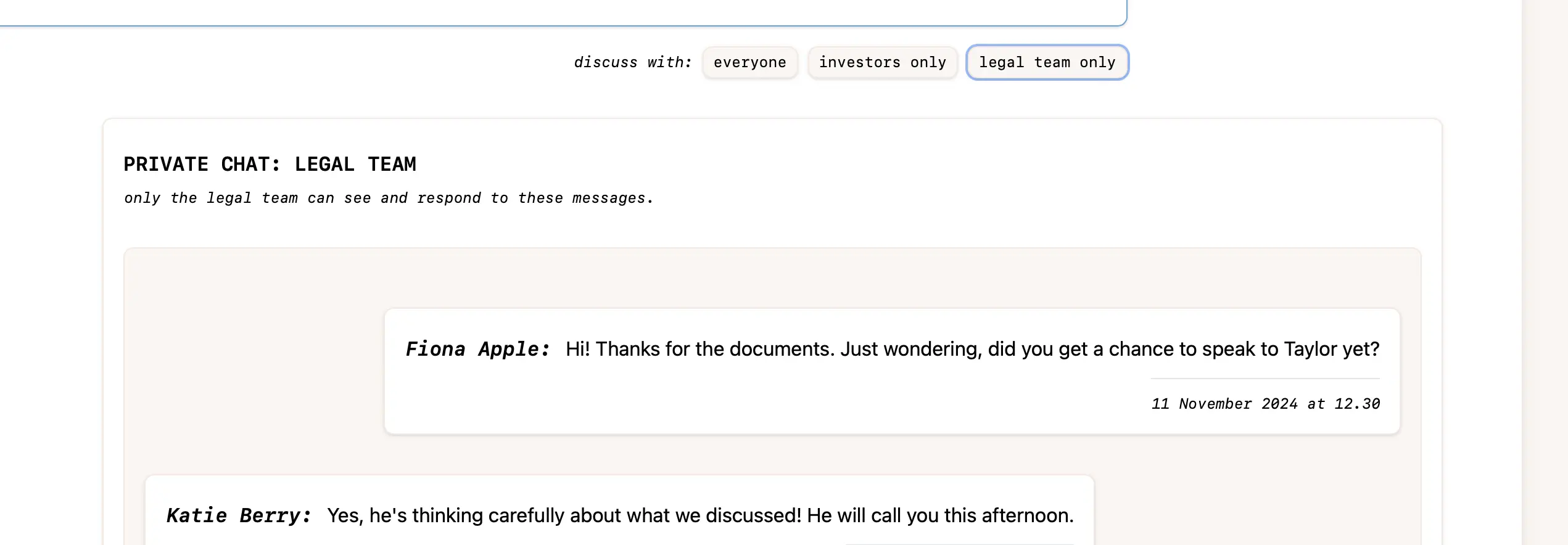 A screenshot showing how a party user can chat with you privately