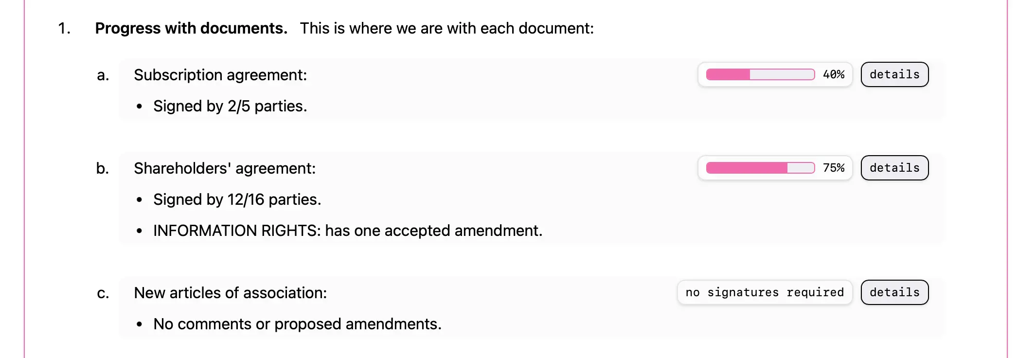 A screenshot of the negotiation dashboard showing incomplete progress