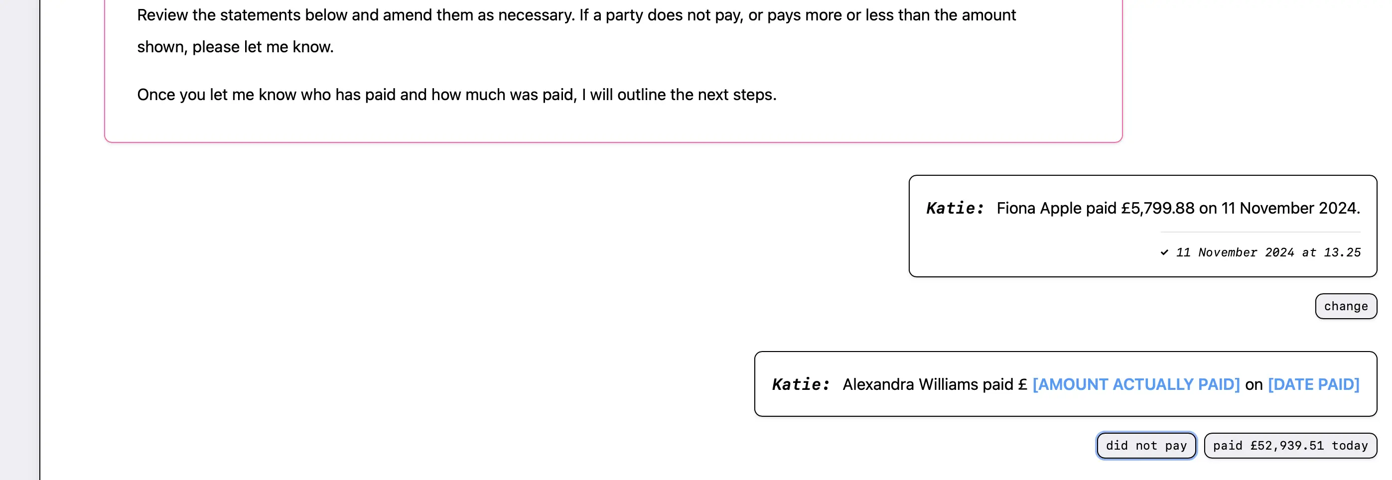A screenshot of the obligation discharge procedure