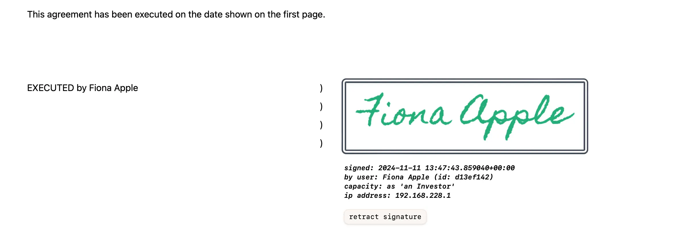 A screenshot showing what a signed document looks like