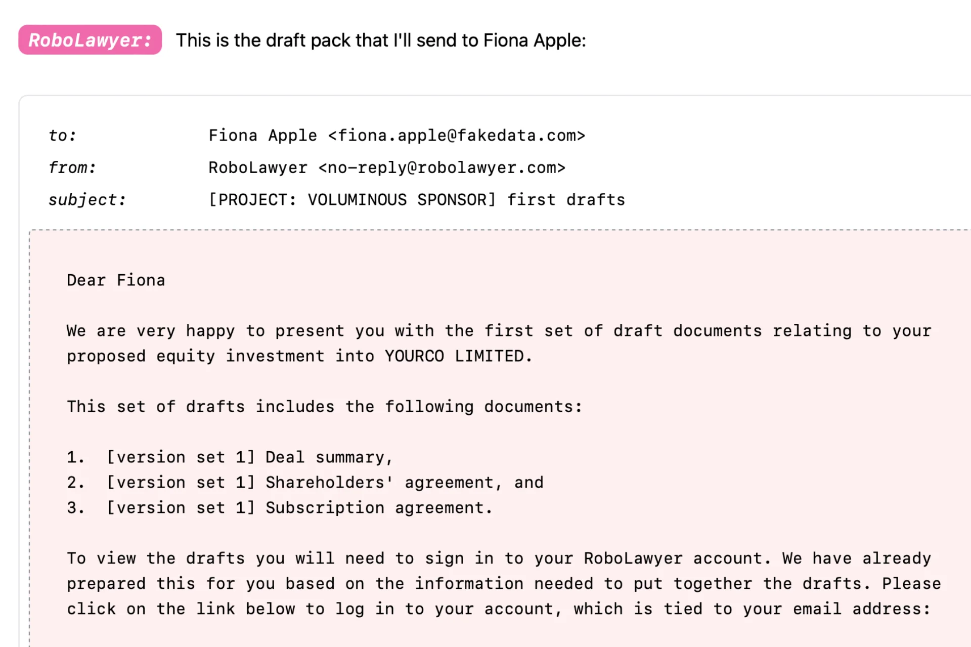A screenshot demonstrating a step from the circulation stage of a legal transaction