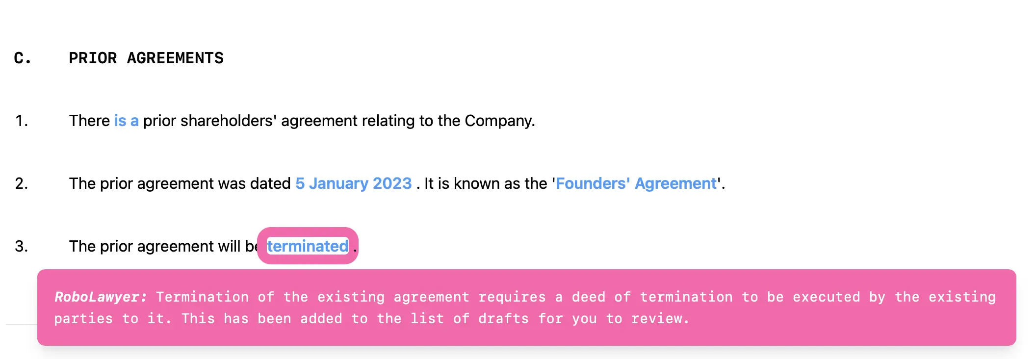 A screenshot showing that an additional document is required based on a particular term