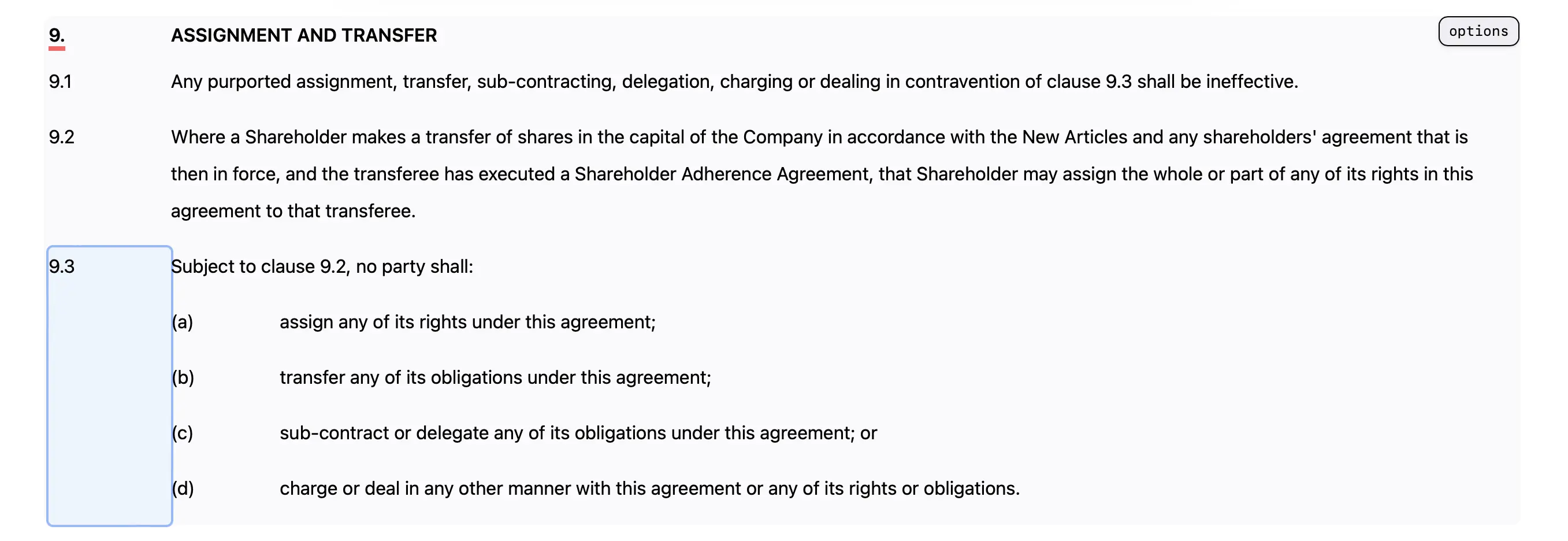 A screenshot showing the same clause with updated numbering after it has been dragged