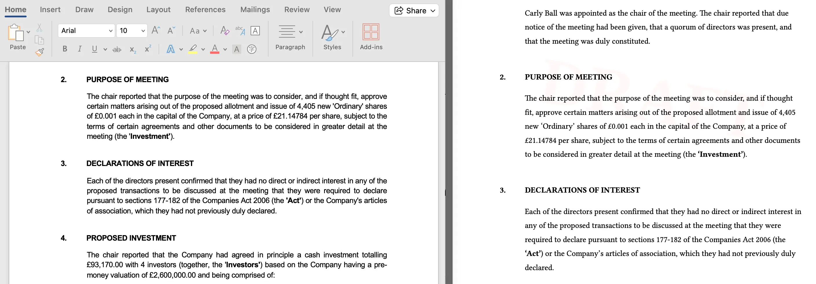 A screenshot showing the same document open in Microsoft Word and as a PDF file emphasising that the content is the same but the formatting differs